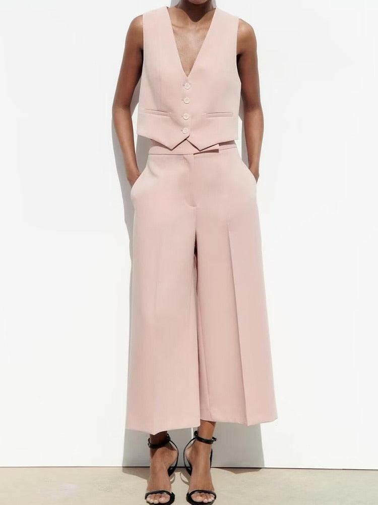 Summer 2 Piece Vest and Wide Leg Pants 