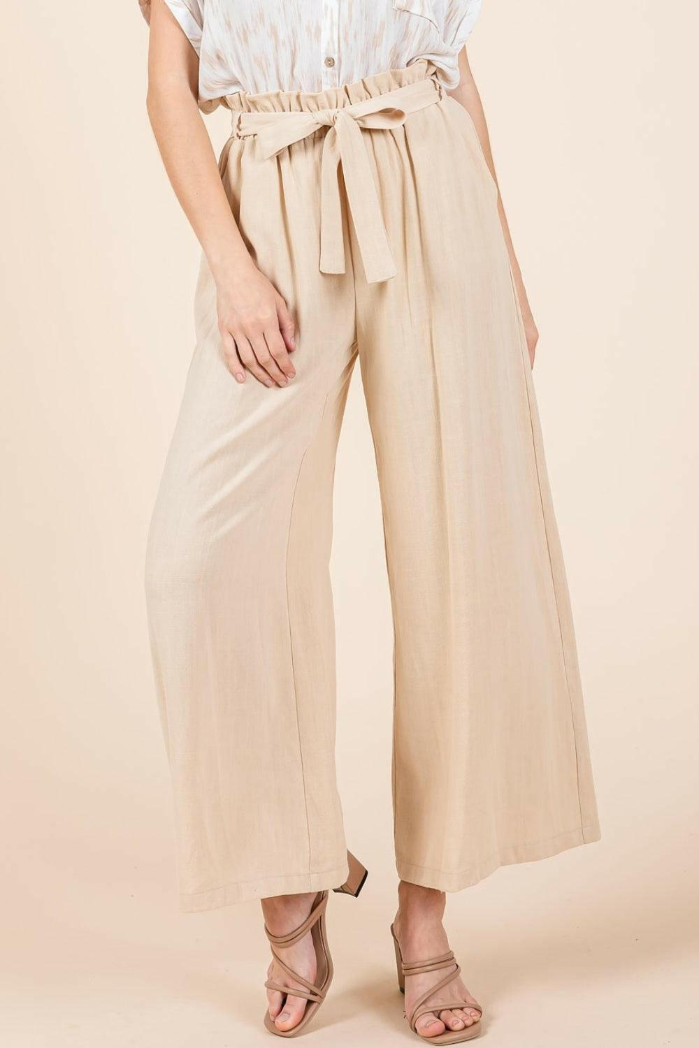 High Waist Tie Front Wide Leg Pants