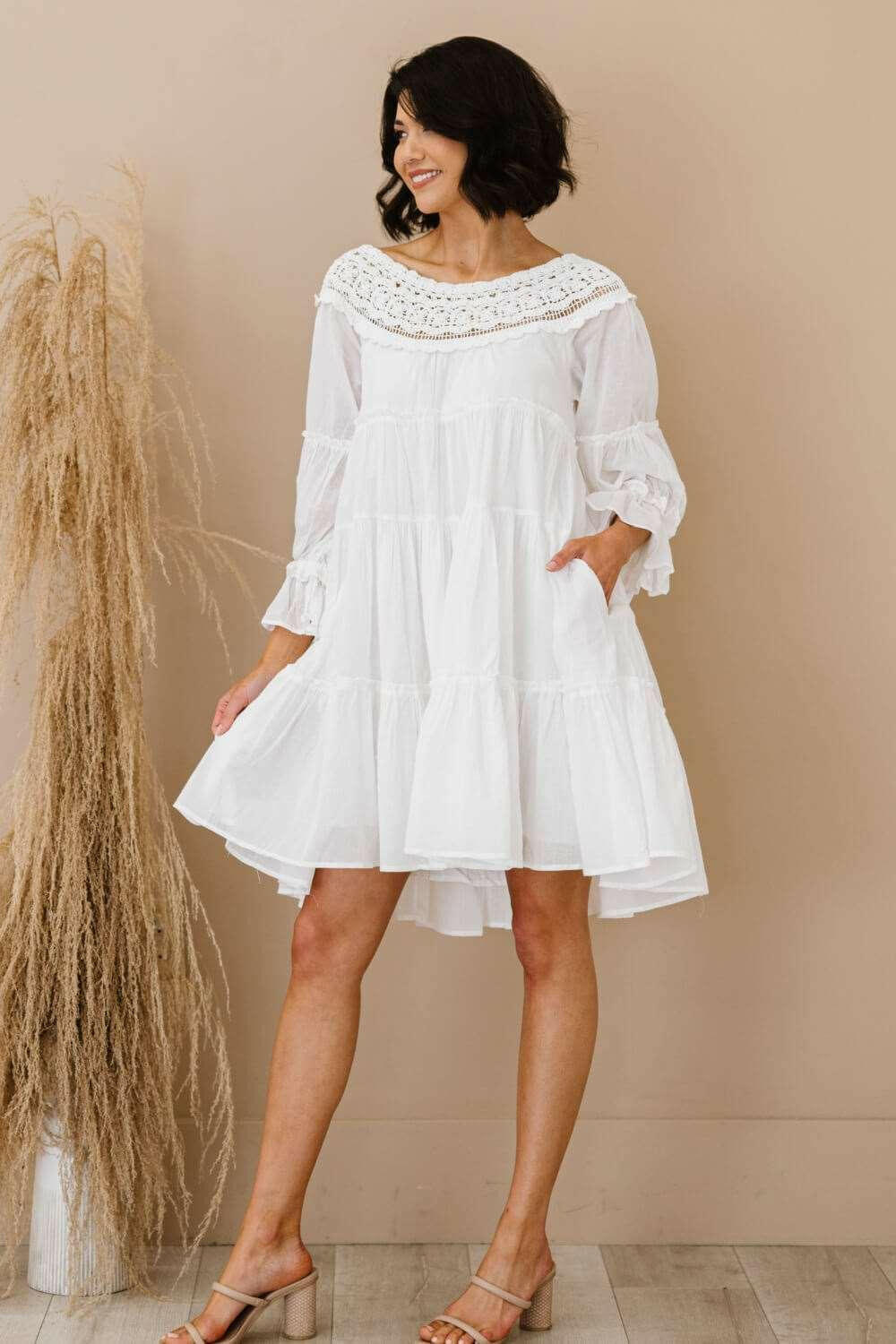 Cotton Tiered Crochet Trim Dress 