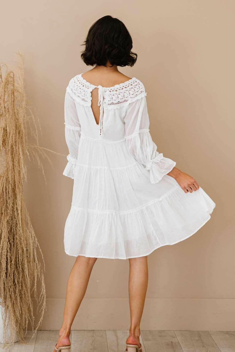 Cotton Tiered Crochet Trim Dress 