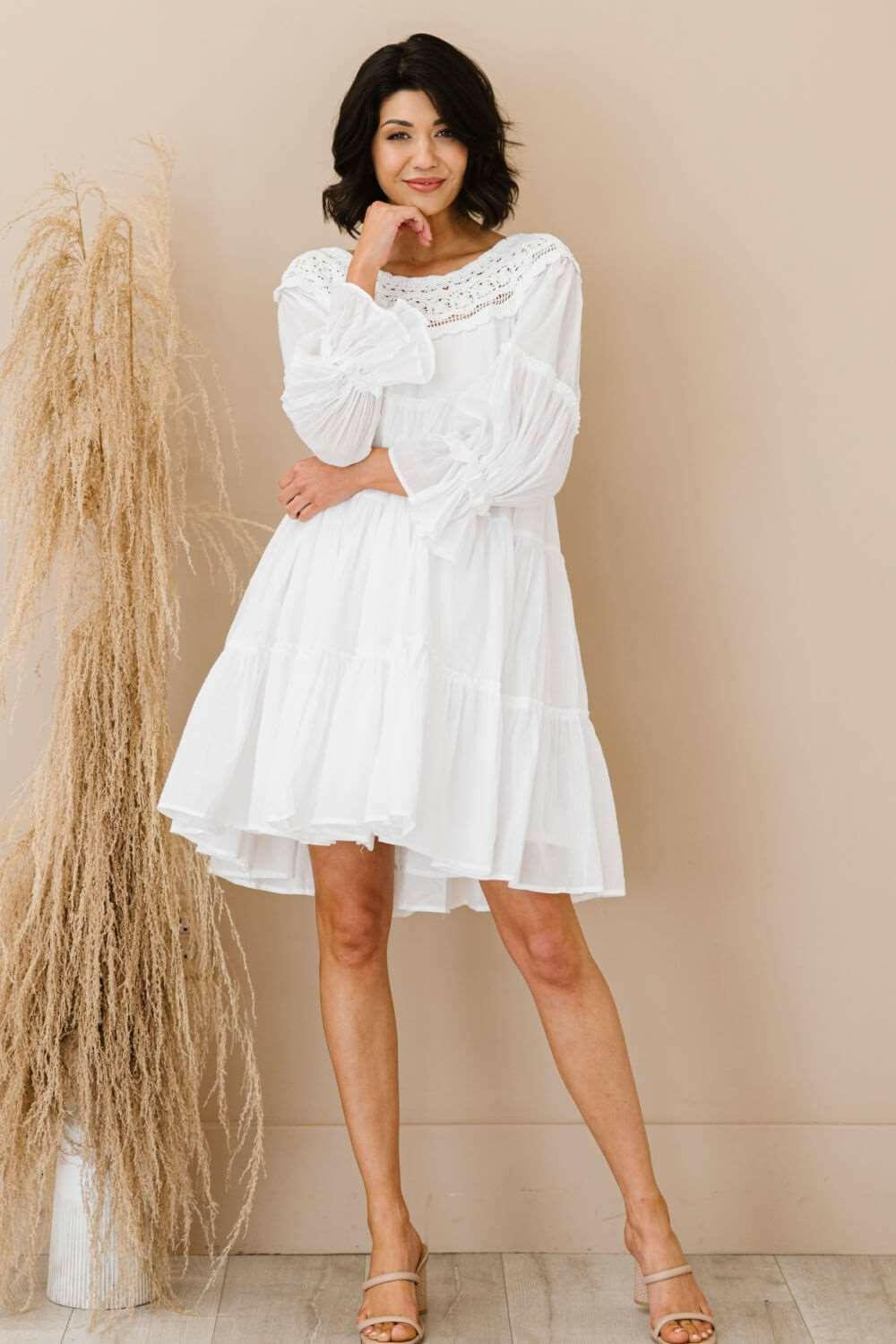 Cotton Tiered Crochet Trim Dress 