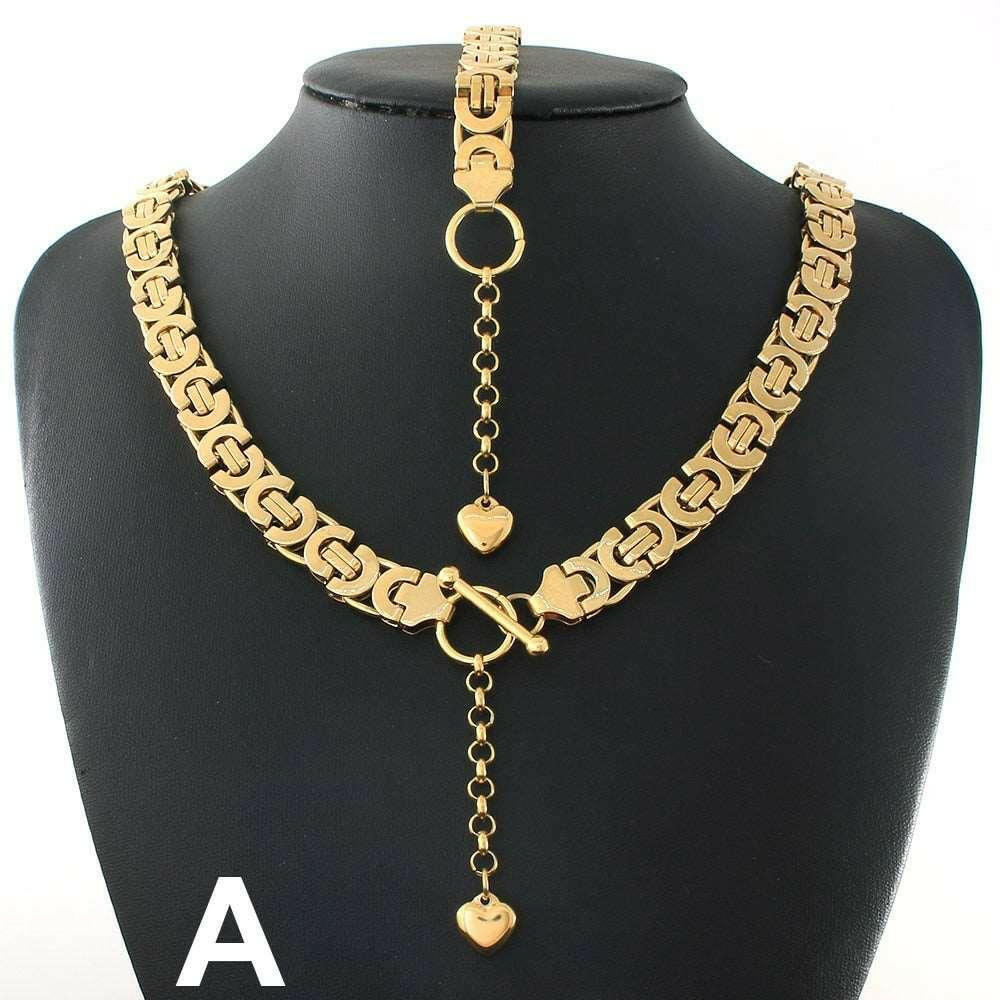 Gold Color Necklace and Bracelet Set - 316L Stainless Steel - Necklace Set by The Nichole Collection