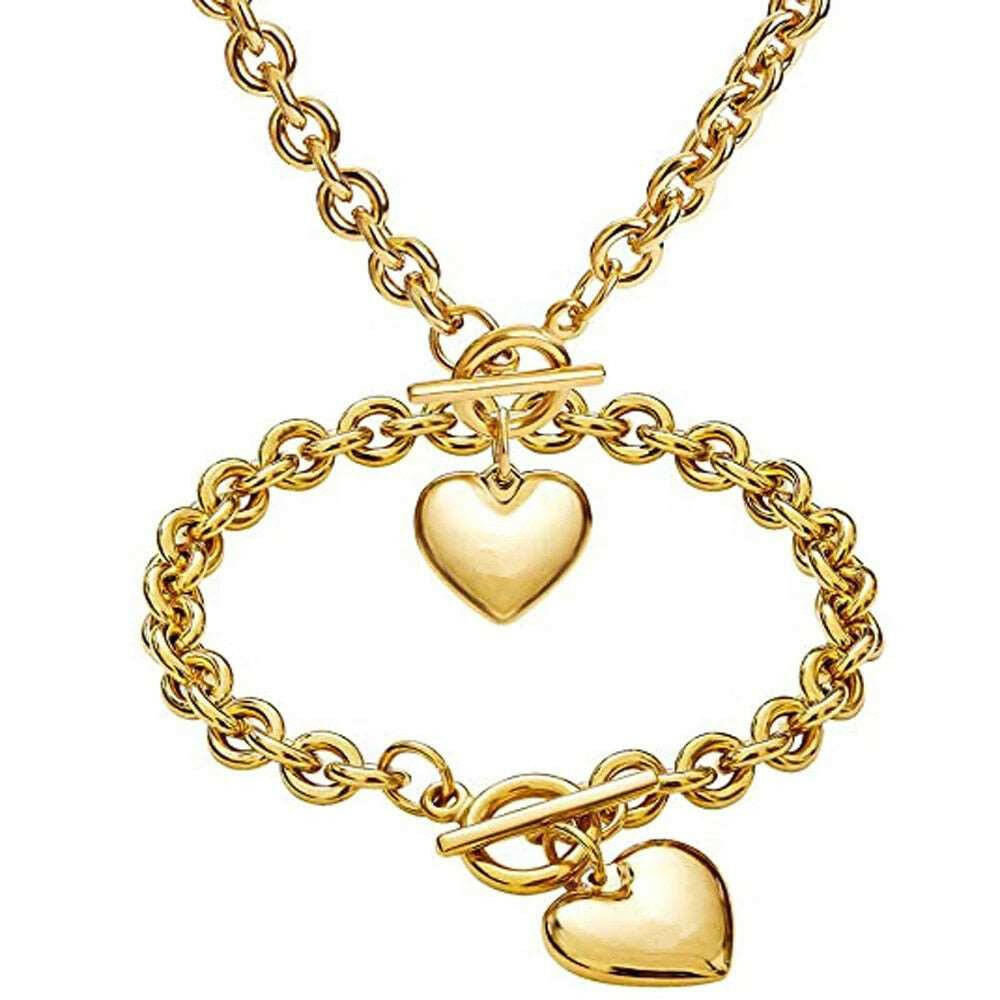 Heart Necklace and Bracelet Set 