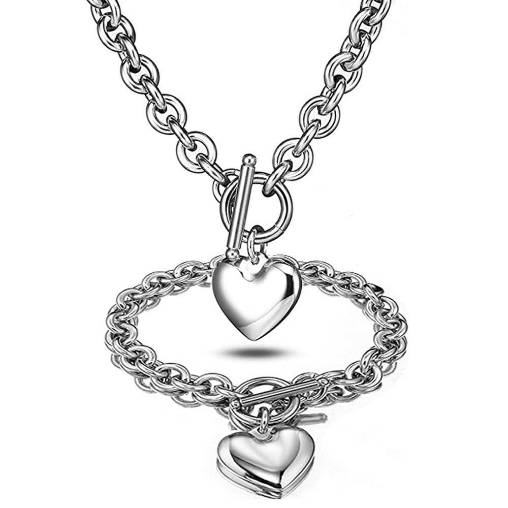 Heart Necklace and Bracelet Set 