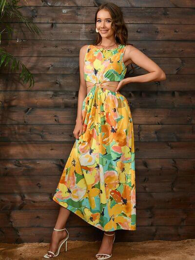 Yellow Floral Sleeveless Dress