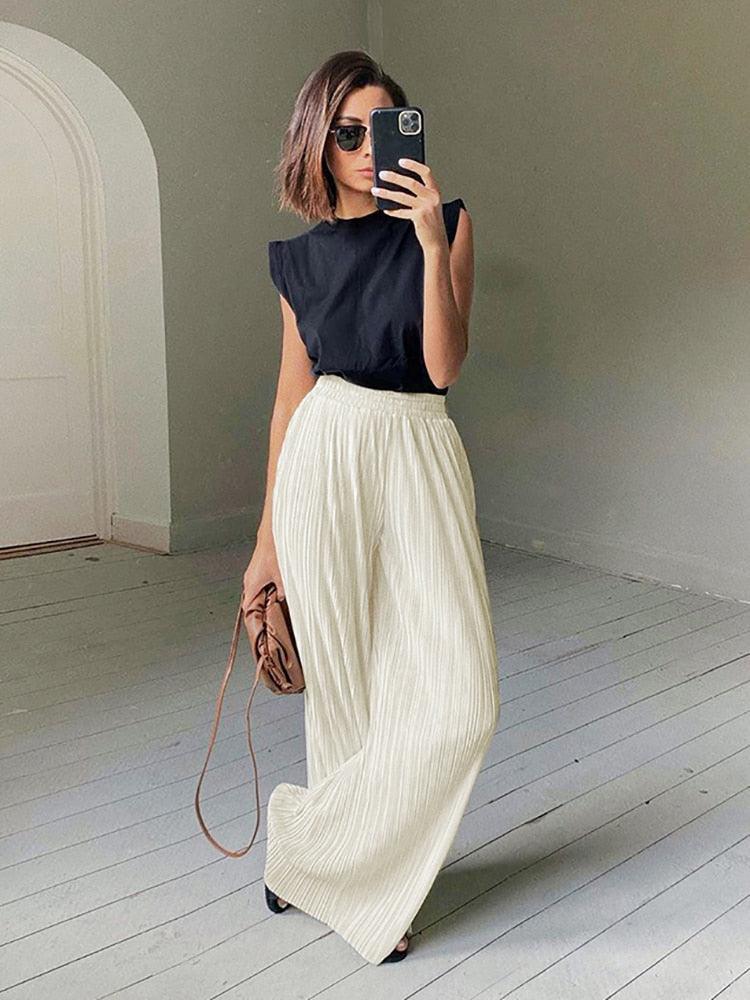 Pleated Wide Leg Womens Pants 