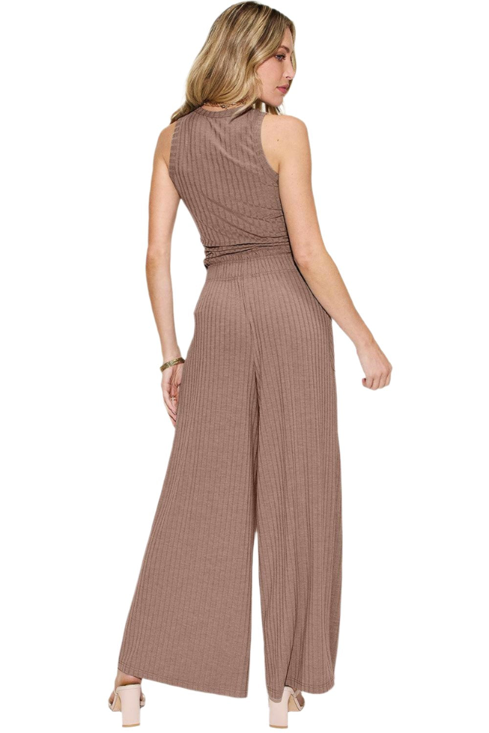 Full Size Ribbed Tank and Wide Leg Pants Set