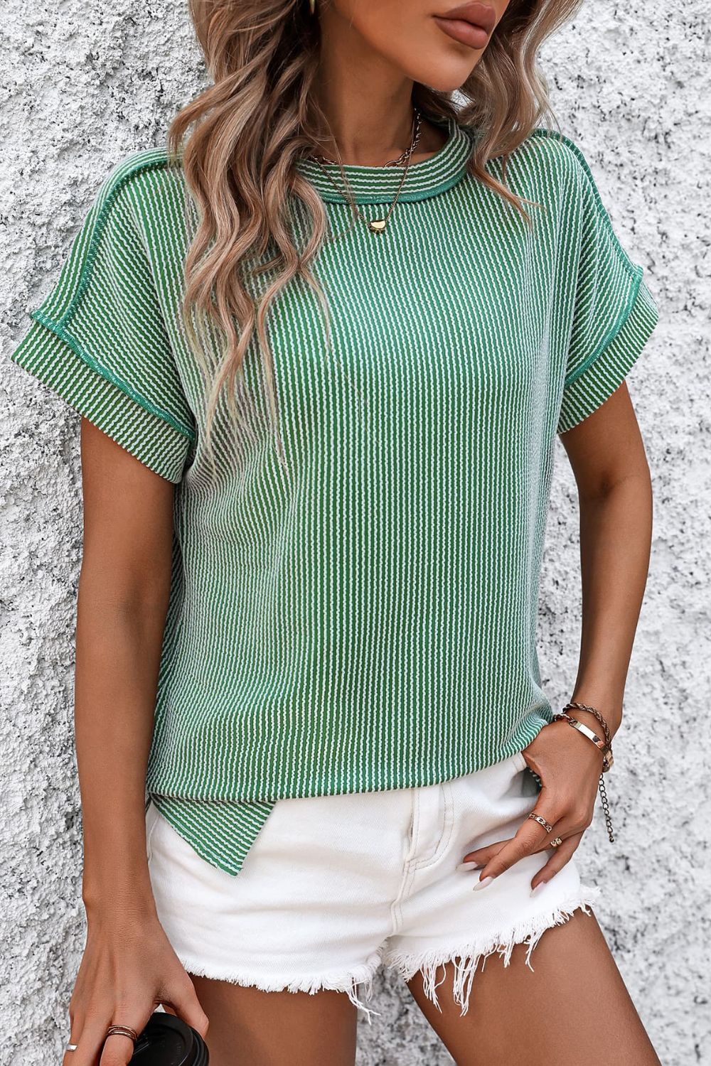 Classic Short Sleeve Striped Tee with Round Neckline