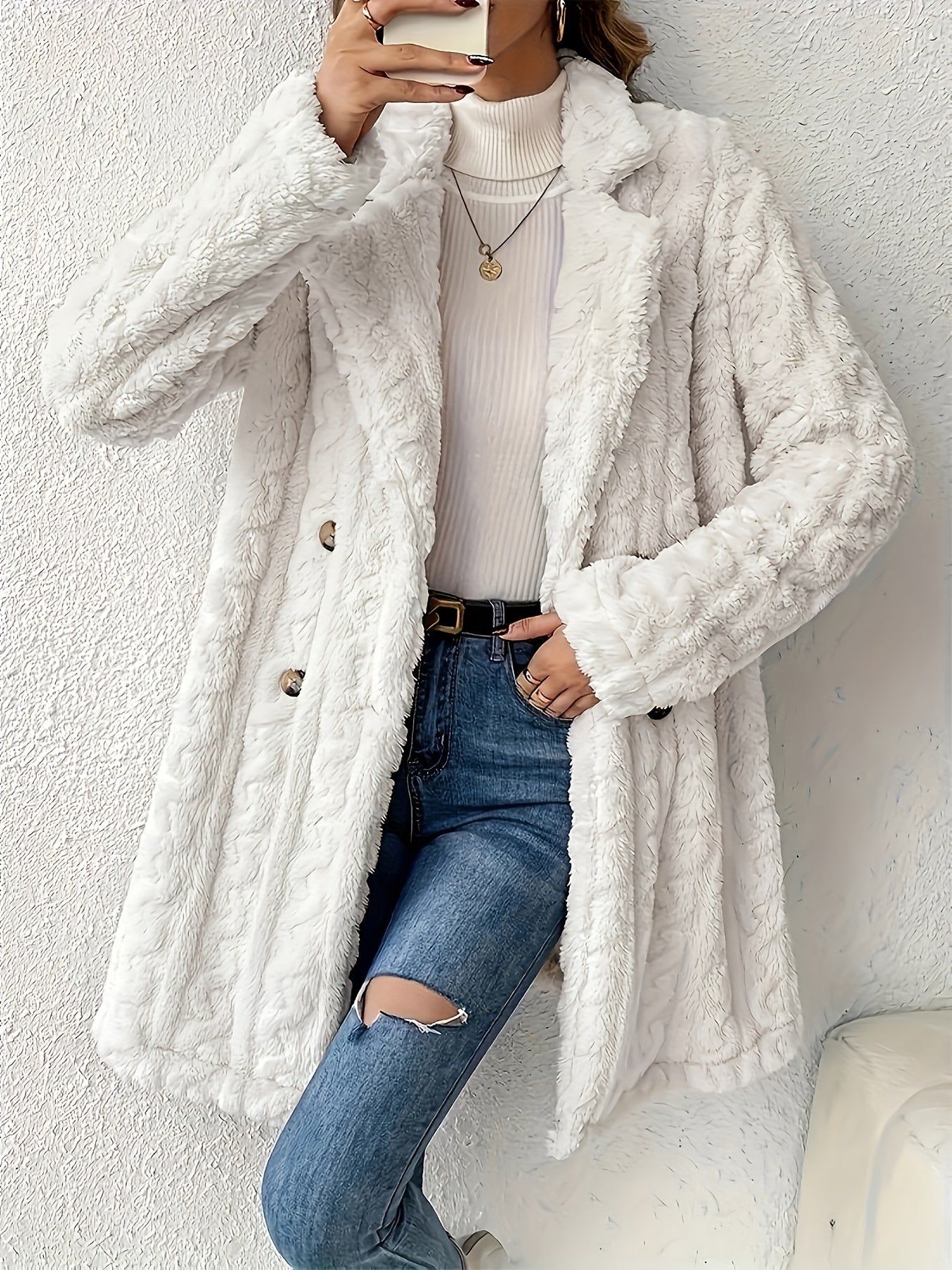 Women’s Double Breasted Lapel Jacket - Stylish, Soft, and Fluffy