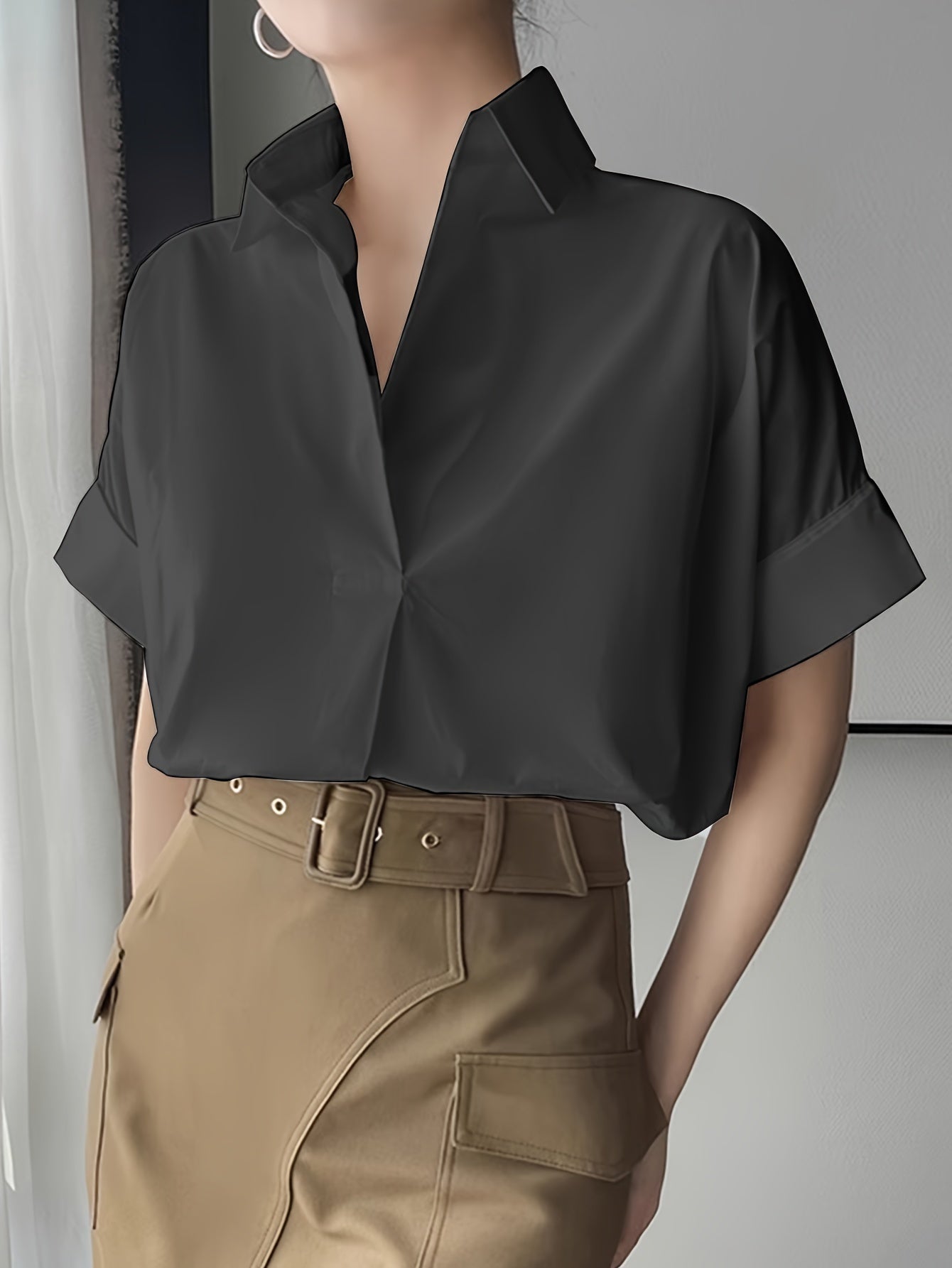 Elegant Semi-Sheer Lapel Collar Blouse - by The Nichole Collection