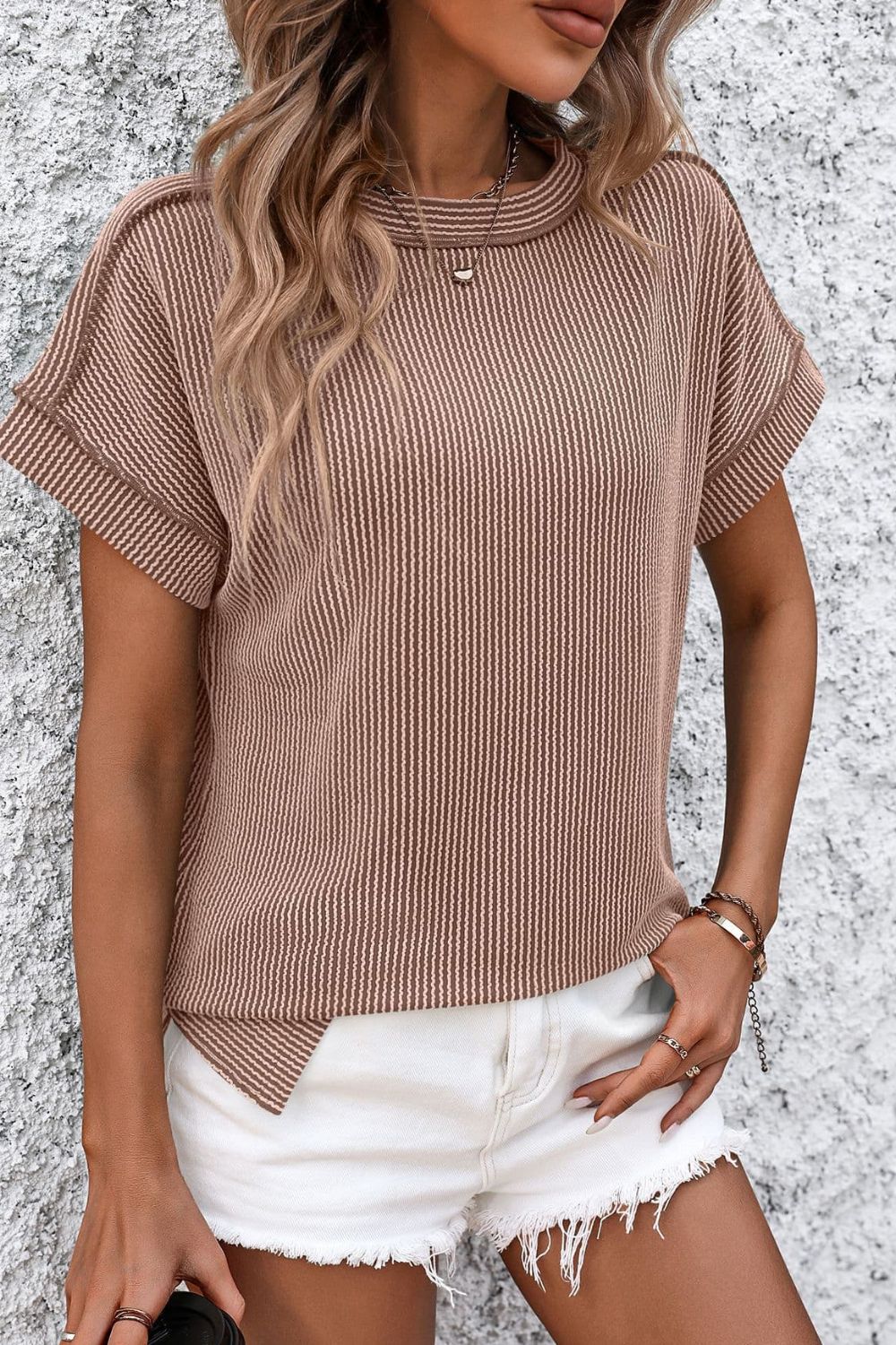 Classic Short Sleeve Striped Tee with Round Neckline