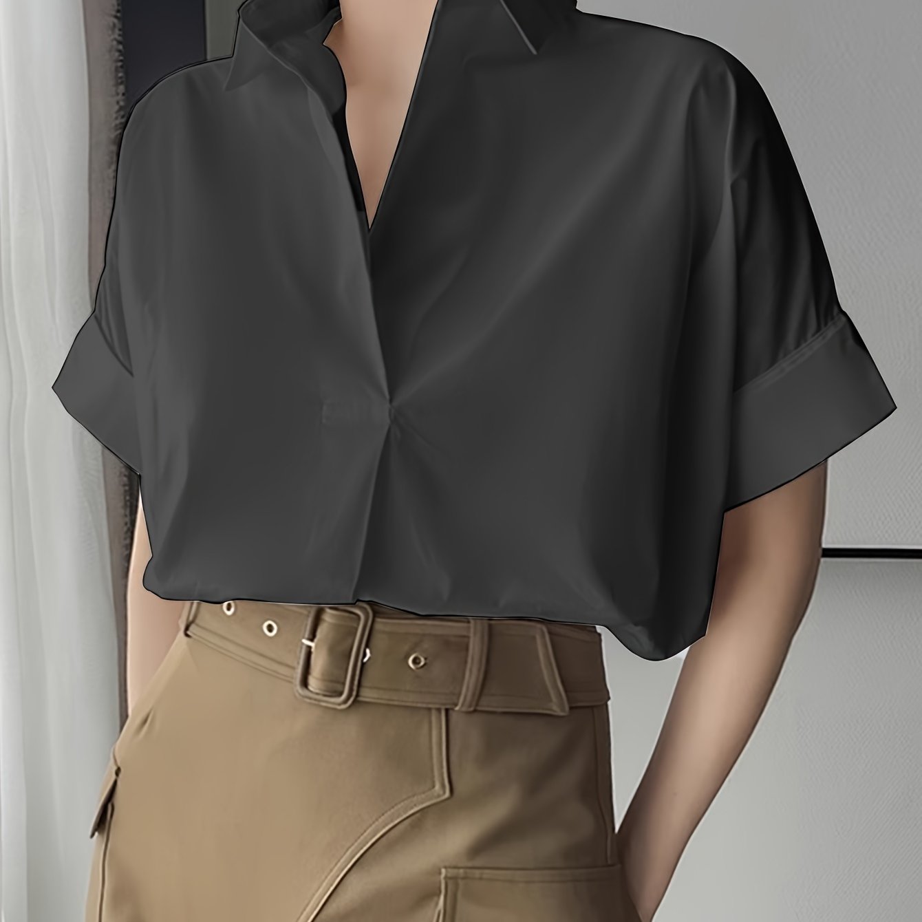 Elegant Semi-Sheer Lapel Collar Blouse - by The Nichole Collection