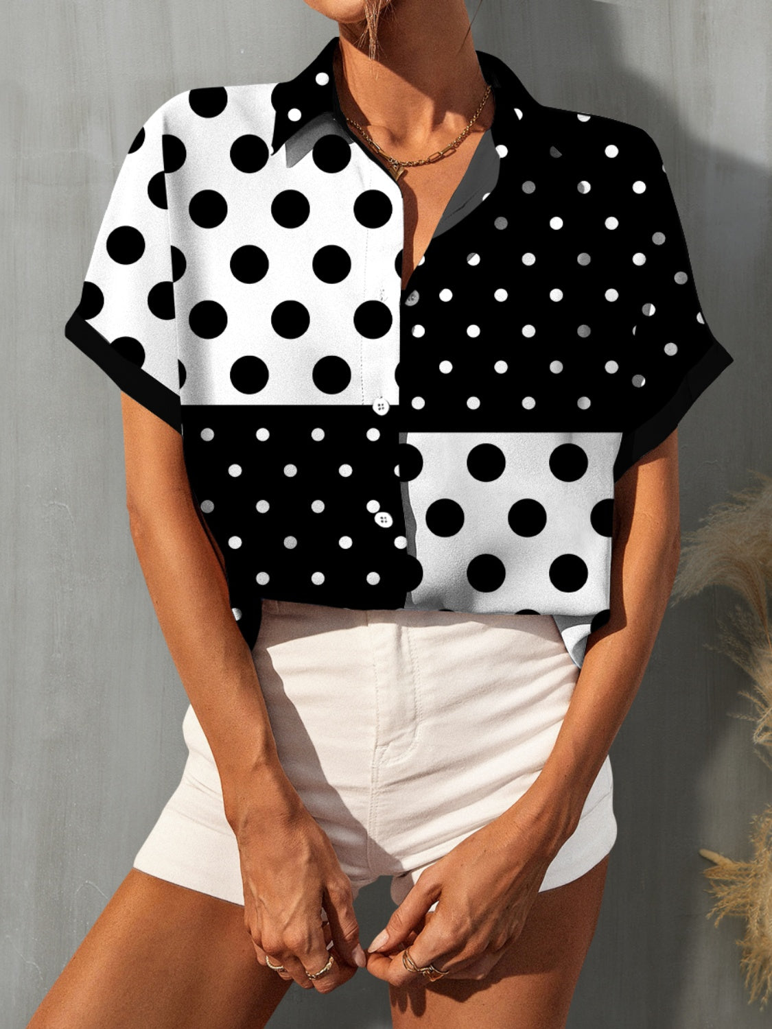 Women's Trending Polka Dot Short Sleeve Shirt