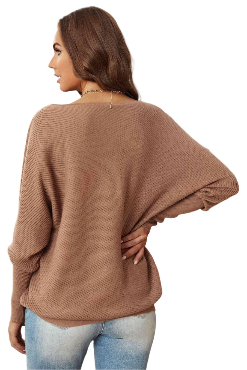 Boat Neck Flare Sleeve Knit Pullover 