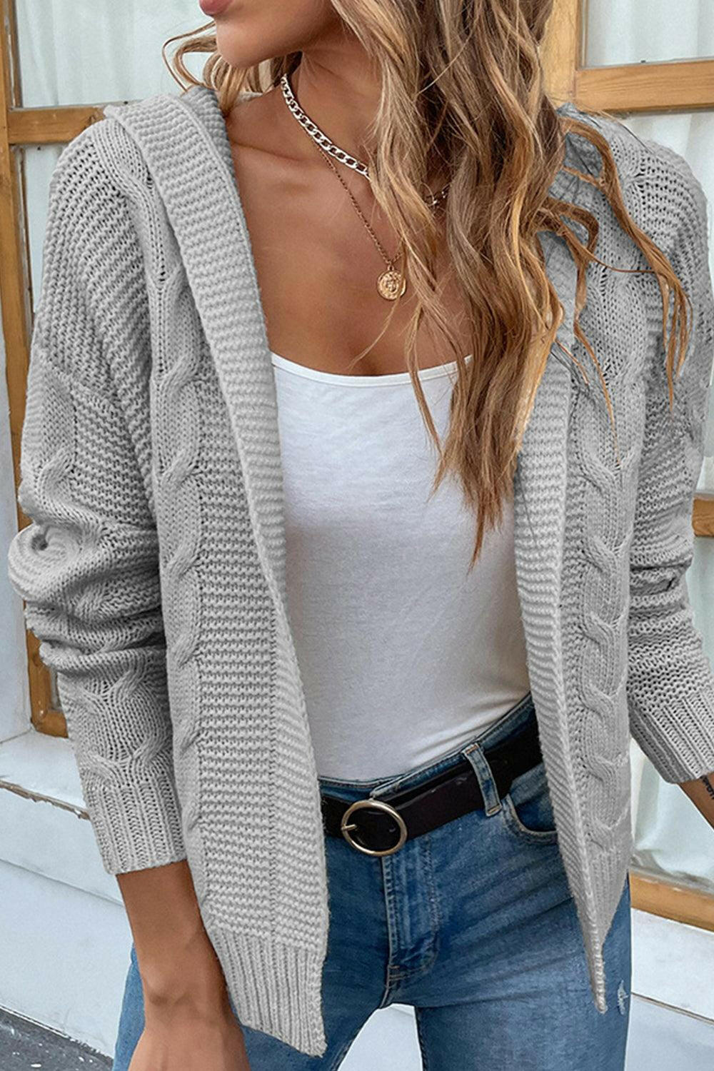 Cable-Knit Dropped Shoulder Hooded Cardigan | On sale | 65%