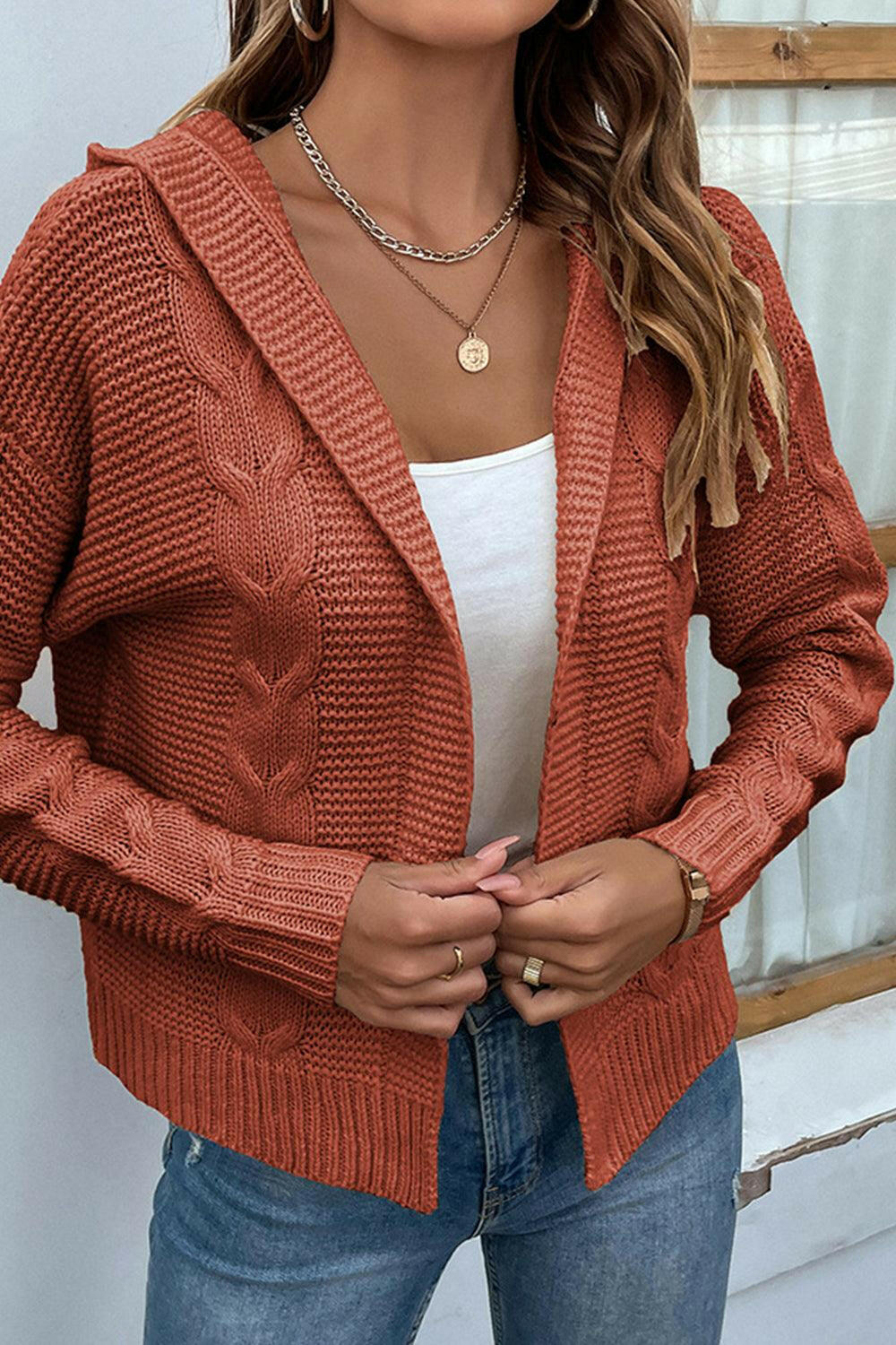 Cable-Knit Dropped Shoulder Hooded Cardigan | On sale | 65%