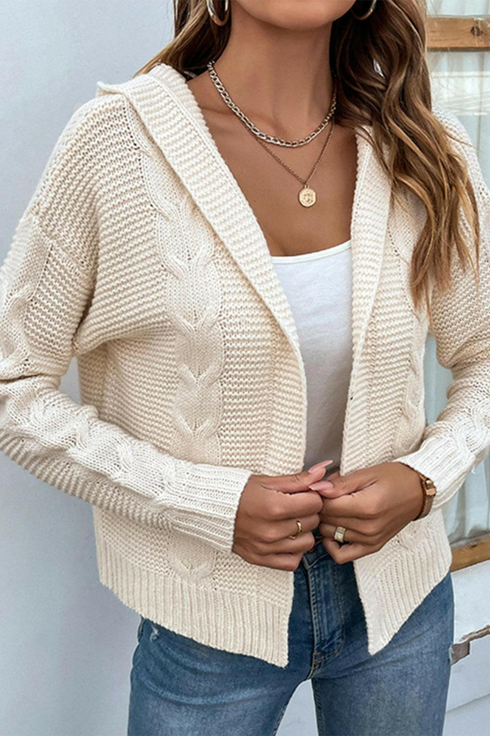 Cable-Knit Dropped Shoulder Hooded Cardigan | On sale | 65%