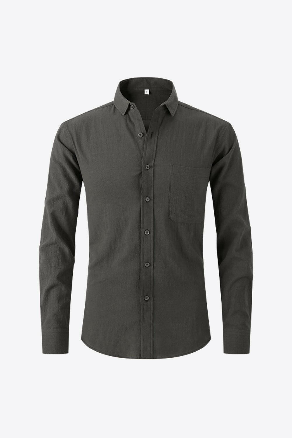 Buttoned Long-Sleeve Collared Shirt 