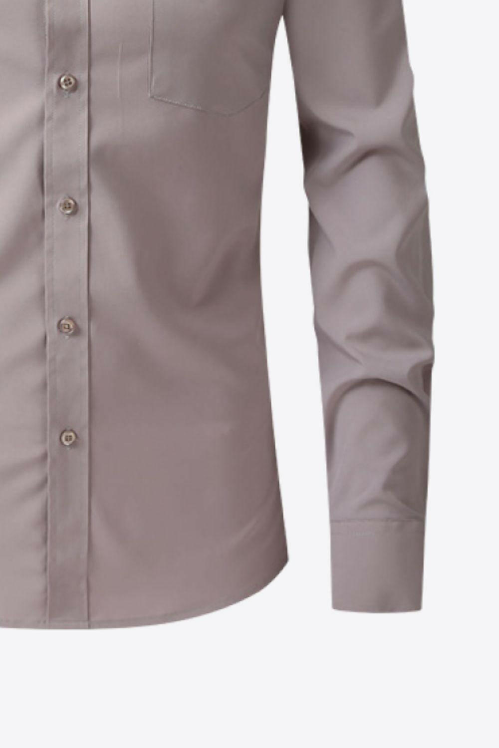 Button-Up Long Sleeve Pocket Collared Shirt 