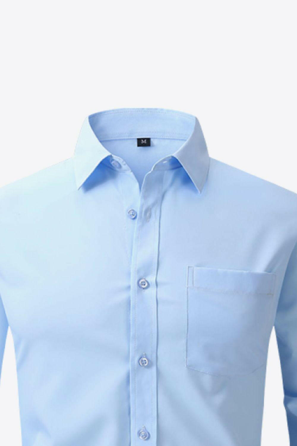 Button-Up Long Sleeve Pocket Collared Shirt 