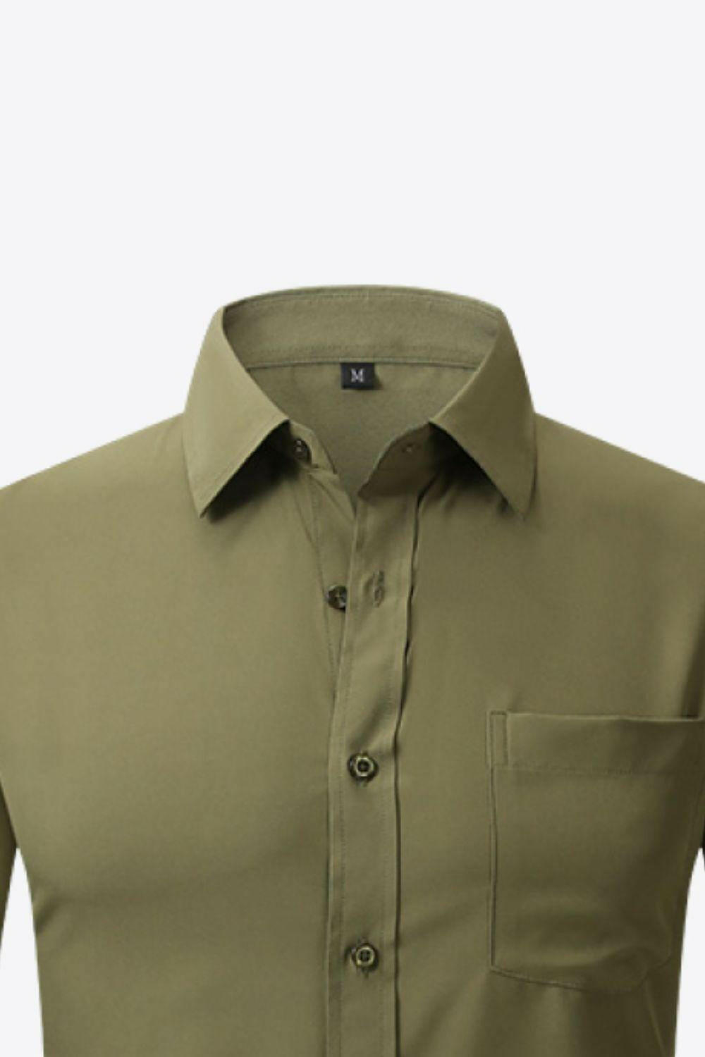 Button-Up Long Sleeve Pocket Collared Shirt 