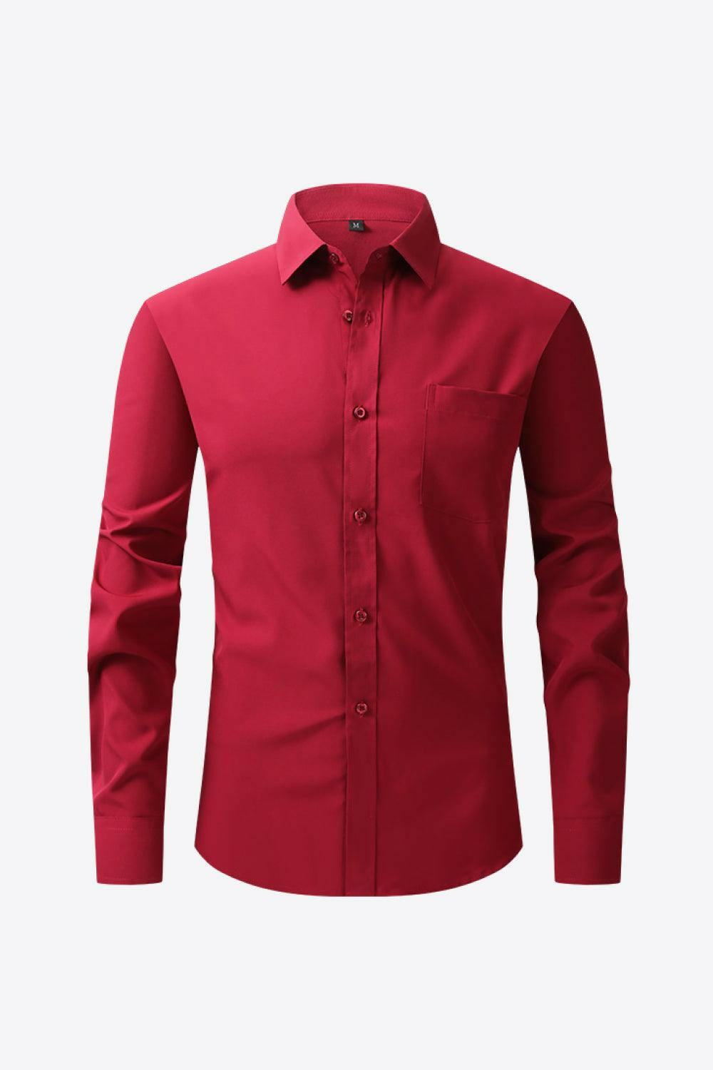 Button-Up Long Sleeve Pocket Collared Shirt 