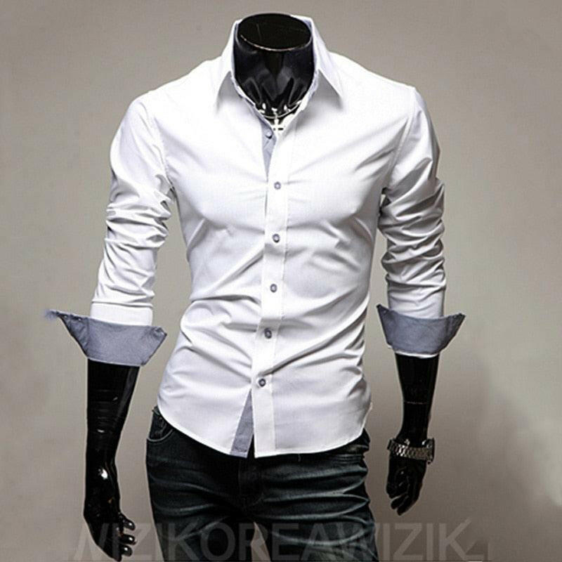 Single Breasted Mens Slim Fit Dress Shirt 