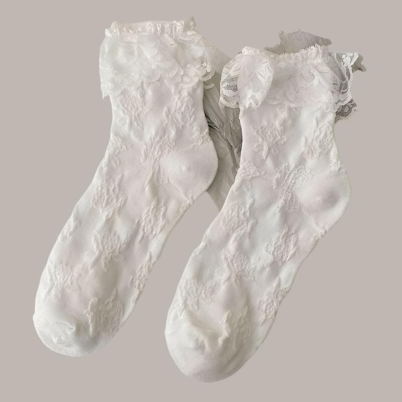 Women's White Lace Socks – Ideal for Bridal, Formal, or Casual Outfits - Lace Socks by The Nichole Collection