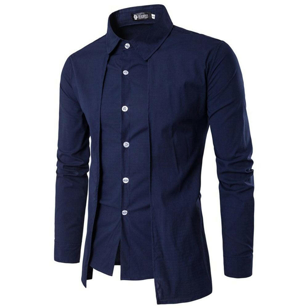 Mens Casual Office Shirts Slim Fit Lapel Dress Shirts Long Sleeve Party Shirts Button Shirts 