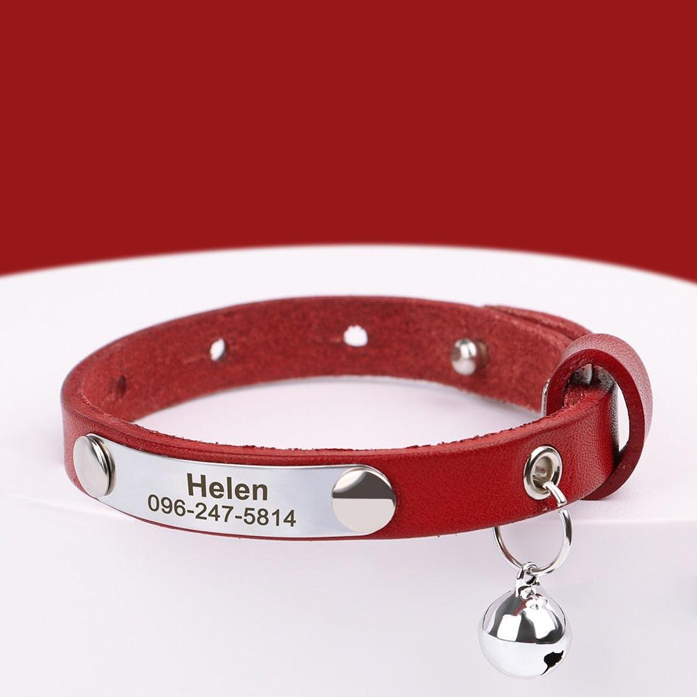 Personalized Cat Collar Adjustable Leather Collar | On sale