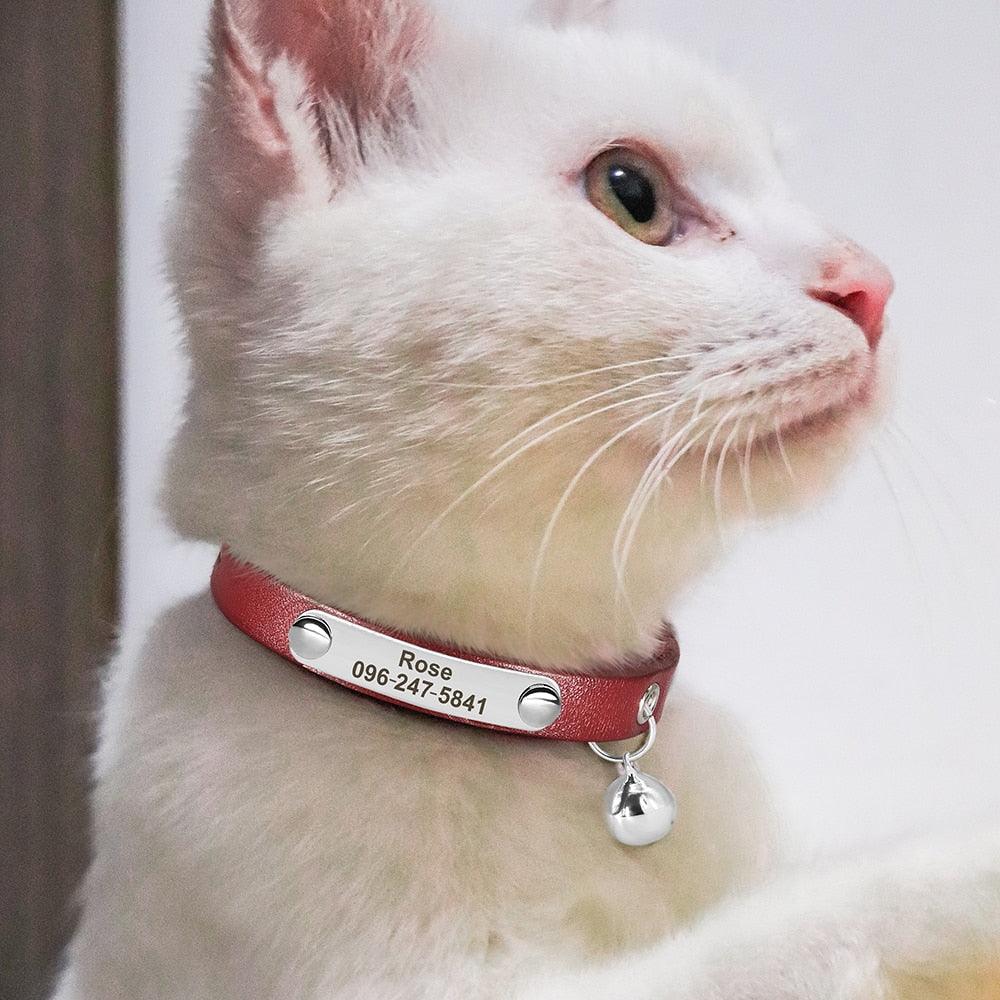 Personalized Cat Collar Adjustable Leather Collar | On sale