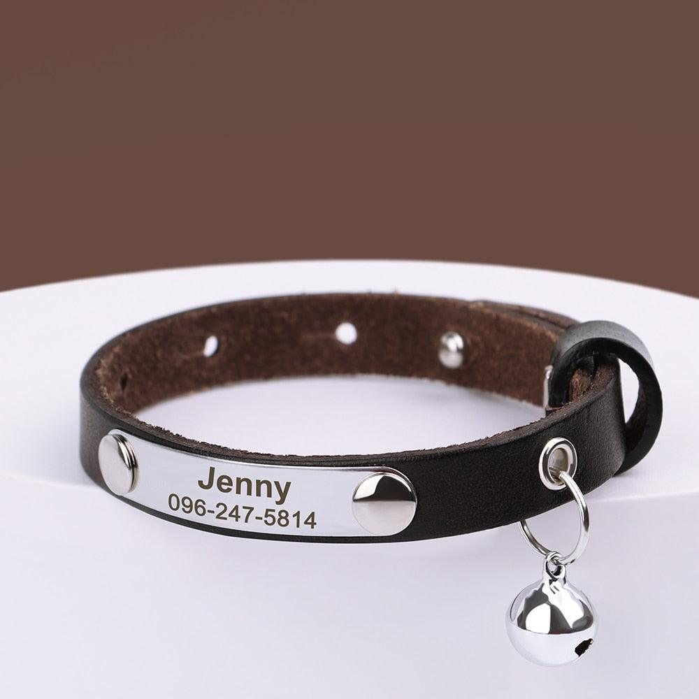 Personalized Cat Collar Adjustable Leather Collar | On sale