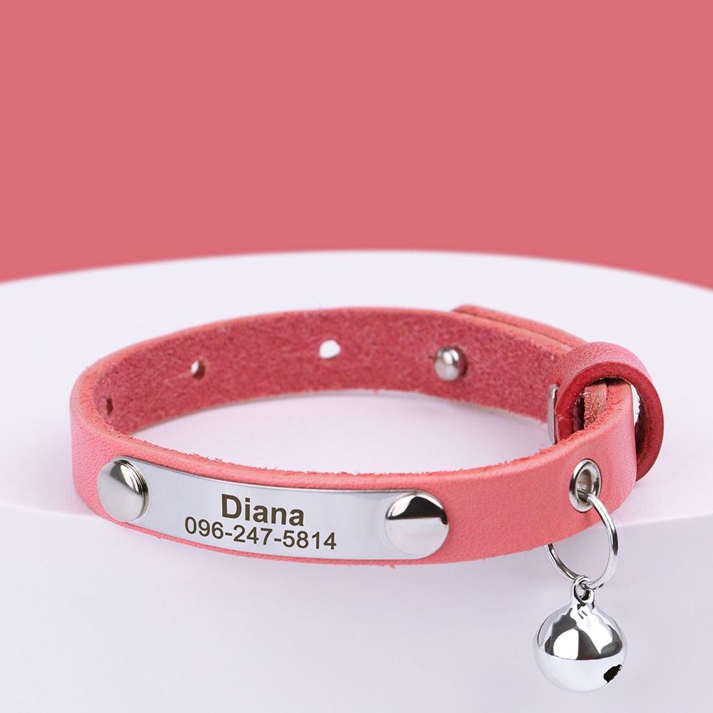 Personalized Cat Collar Adjustable Leather Collar | On sale