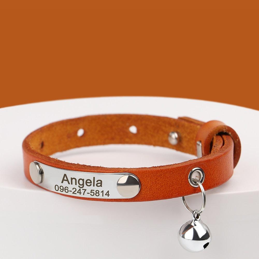 Personalized Cat Collar Adjustable Leather Collar | On sale