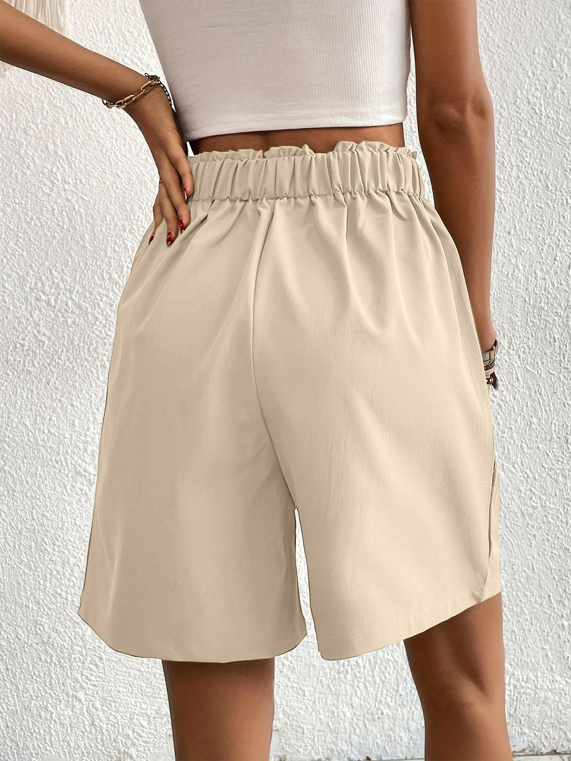 Ruched Polyester Shorts with Elastic Waist