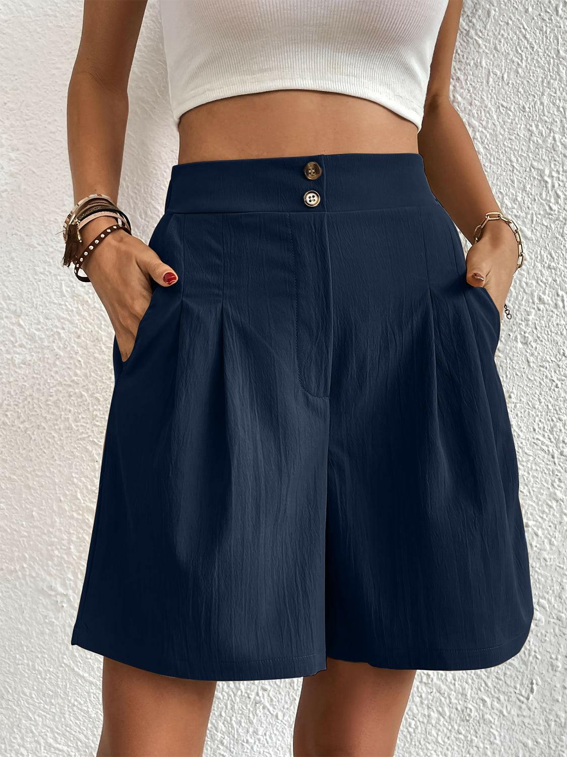 Ruched Polyester Shorts with Elastic Waist