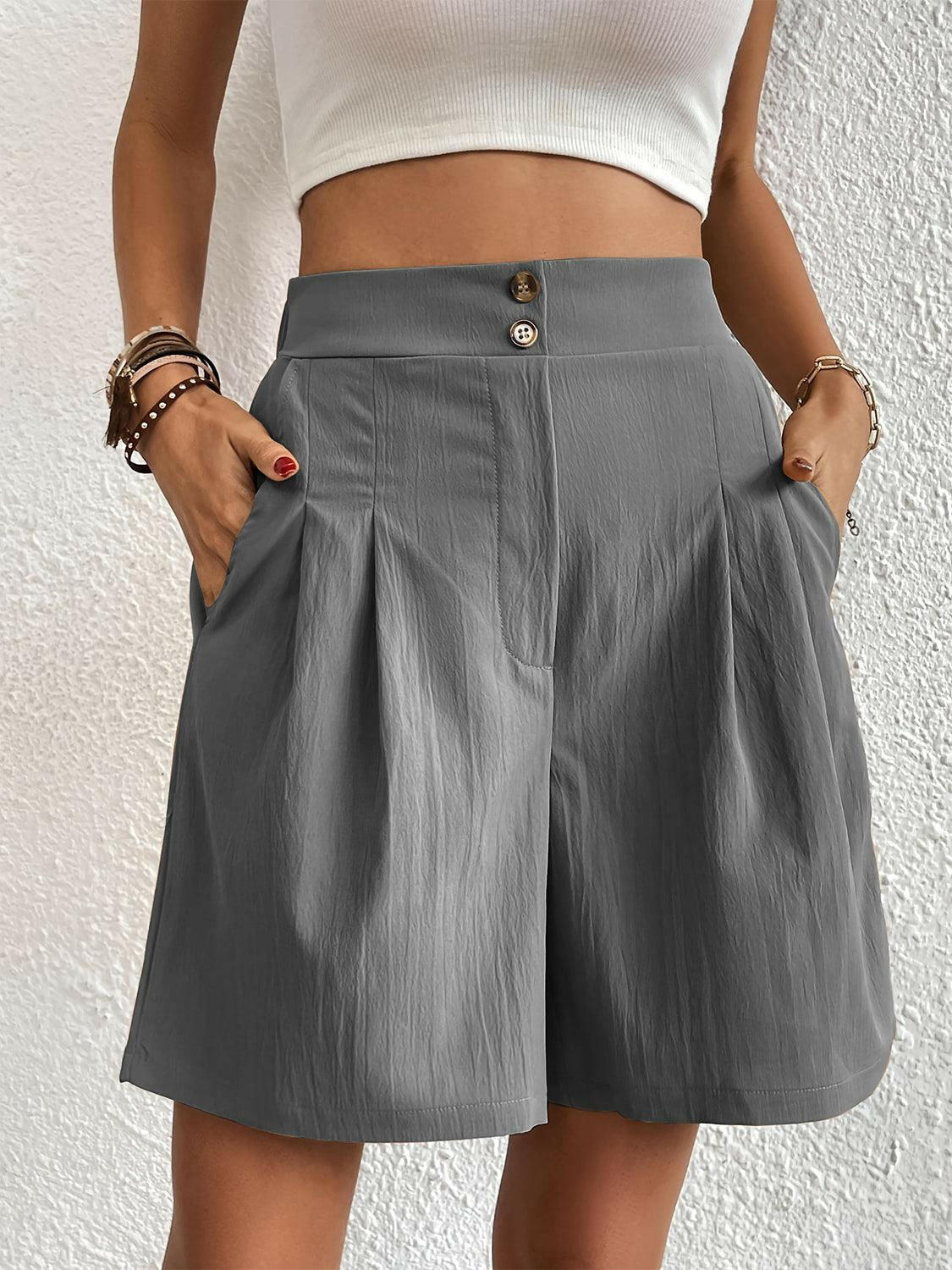 Ruched Polyester Shorts with Elastic Waist