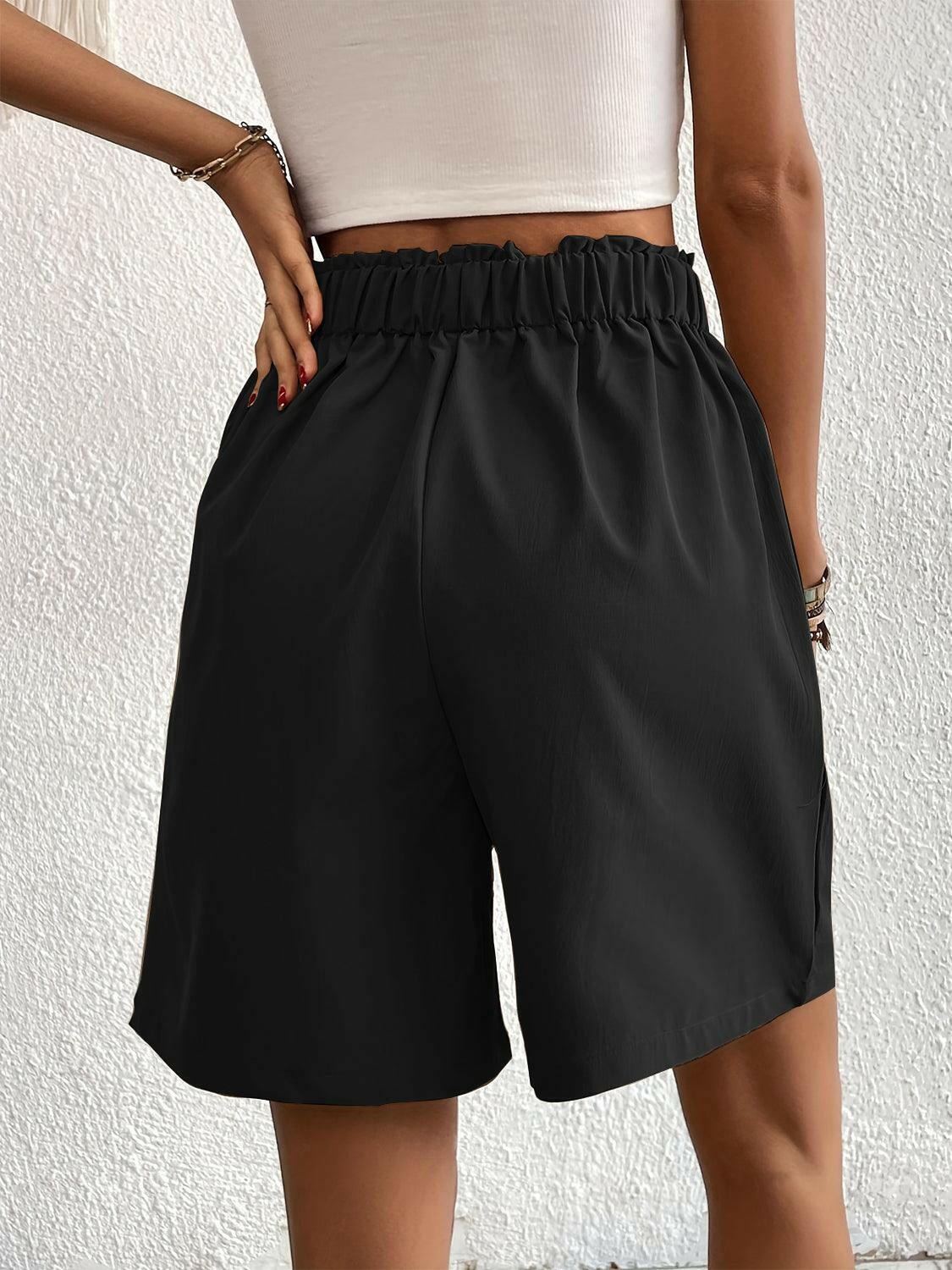 Ruched Polyester Shorts with Elastic Waist