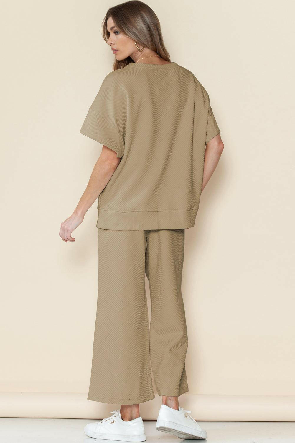 Textured Loose Fit T Shirt and Drawstring Pants Set