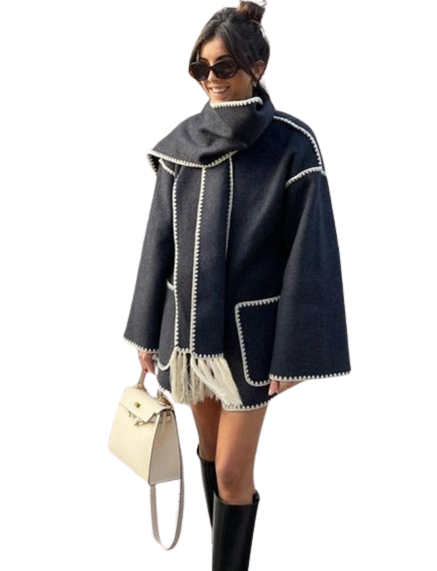 European Style Couture Single-Breasted Scarf Jacket - Coats by The Nichole Collection