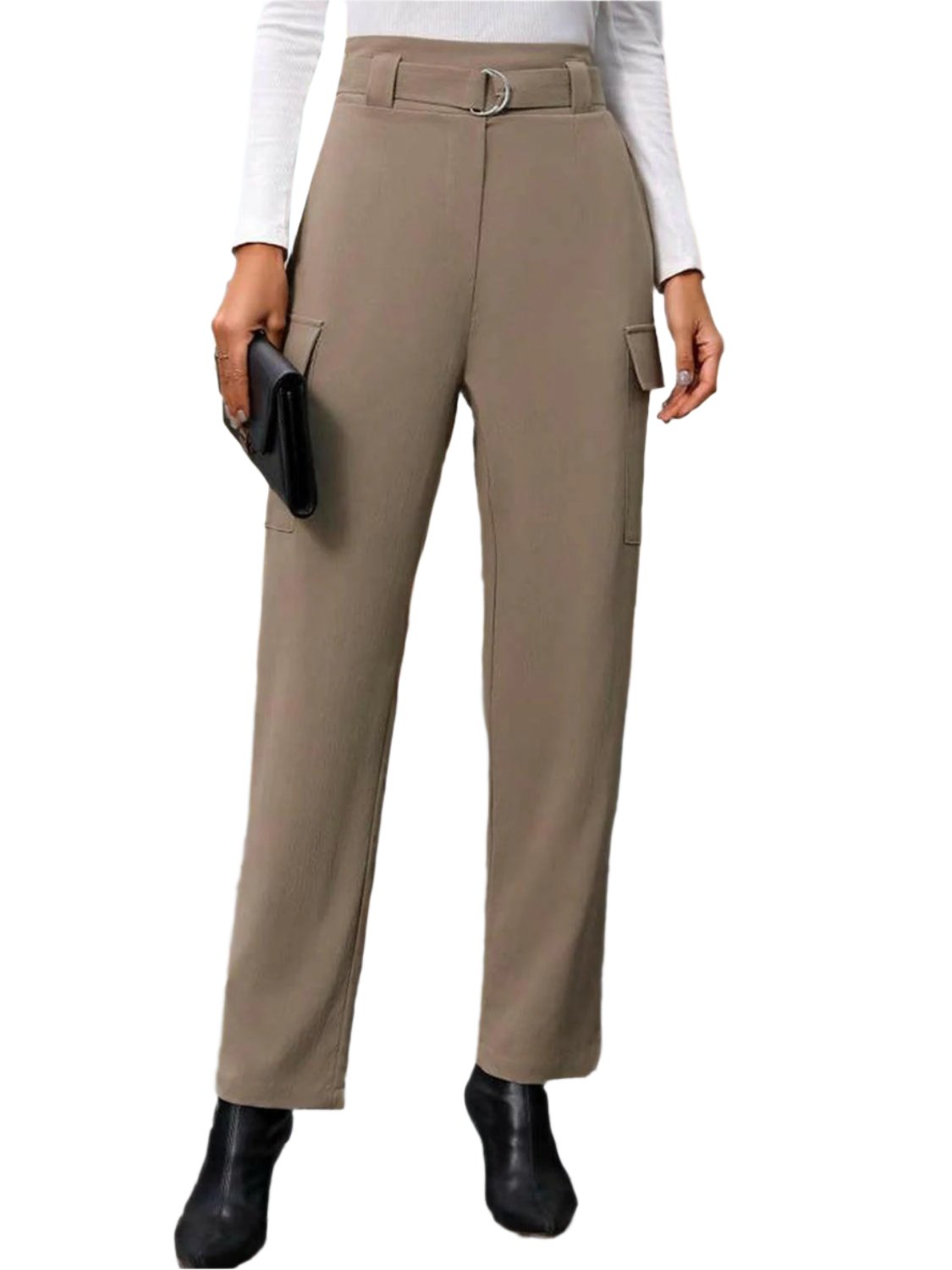 Essential High Waist Straight Pants in Polyester