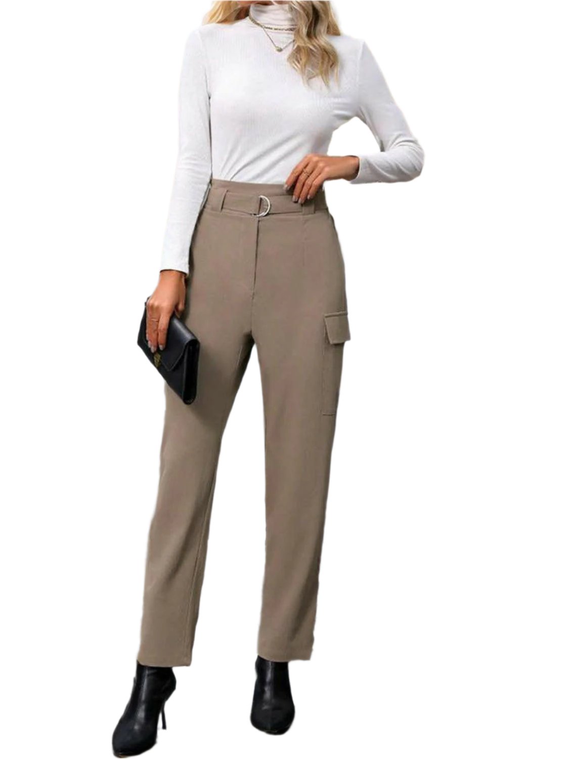 Essential High Waist Straight Pants in Polyester