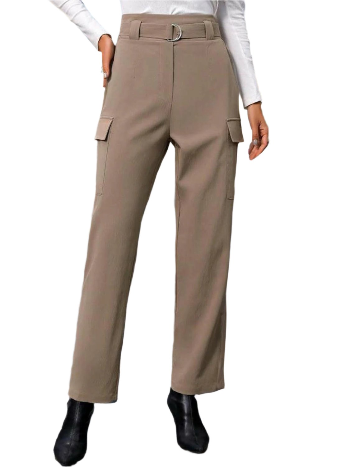 Essential High Waist Straight Pants in Polyester